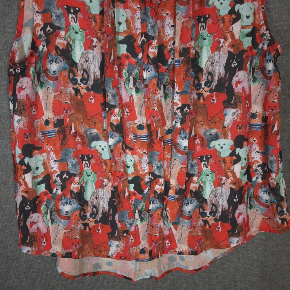 LaVieLente XL Sleeveless Dog Print Blouse Colorful Art Button Front Teacher - Picture 2 of 12
